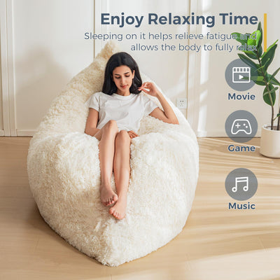 MAXYOYO 3 in 1 Bean Bag Chair, Giant Bean Bag Sofa Bed, Floor Mattress with High-Density Foam Filling, White