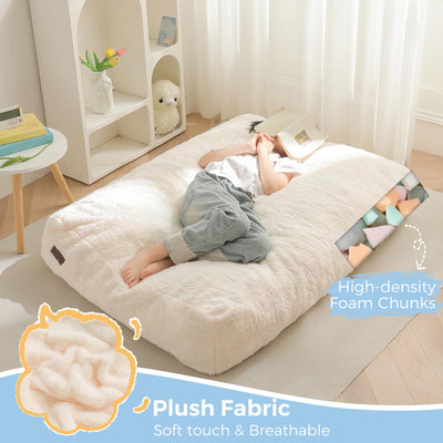 MAXYOYO Bean Bag Chair Bed for Kids, Convertible Bean Bag Folds from Lazy Chair to Floor Mattress Bed, Beige