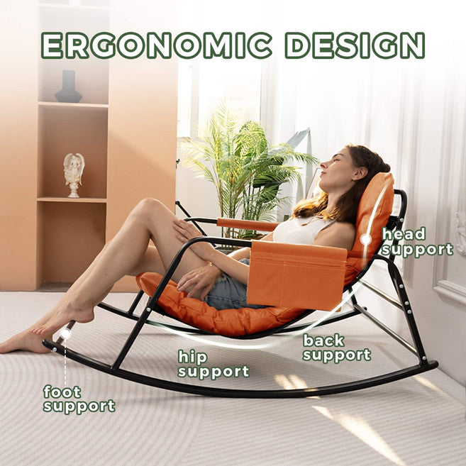 MAXYOYO Grand Patio Indoor & Outdoor Adult Rocking Chair with Padded Cushion for Living Room and Graden, Orange