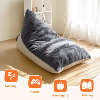 MAXYOYO Kids Bean Bag Chair - 2-Tone Handle Design, High-Density Foam Floor Lounger, Grey & White