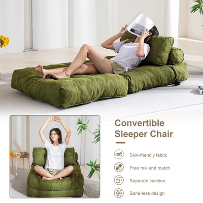 MAXYOYO Folding Couch Sofa Bed, Convertible Sleeper Chairs with Back Support and Pillow, Green