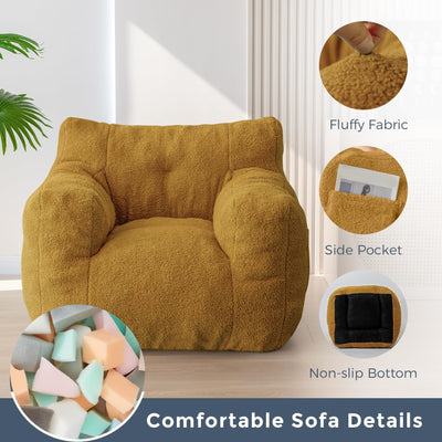 MAXYOYO Sherpa Bean Bag Chair, Boucle Tufted Bean Bag Couch, Living Room Bean Bag Lazy Sofa for Adults Kids, Yellow