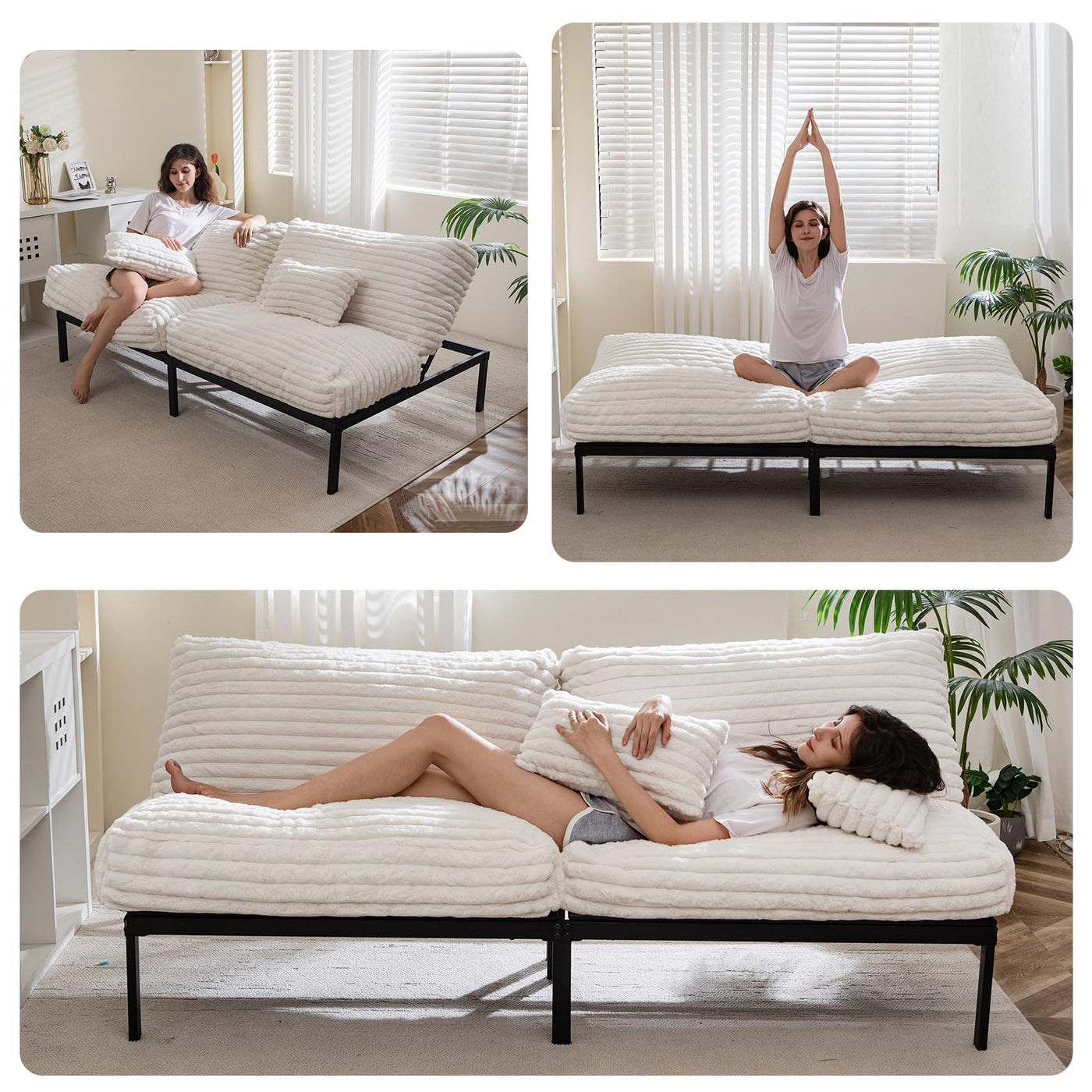 MAXYOYO Futon Sofa Bed Couch, Convertible Sleeper Sofa Bed, Futon Couch for Living Room, White
