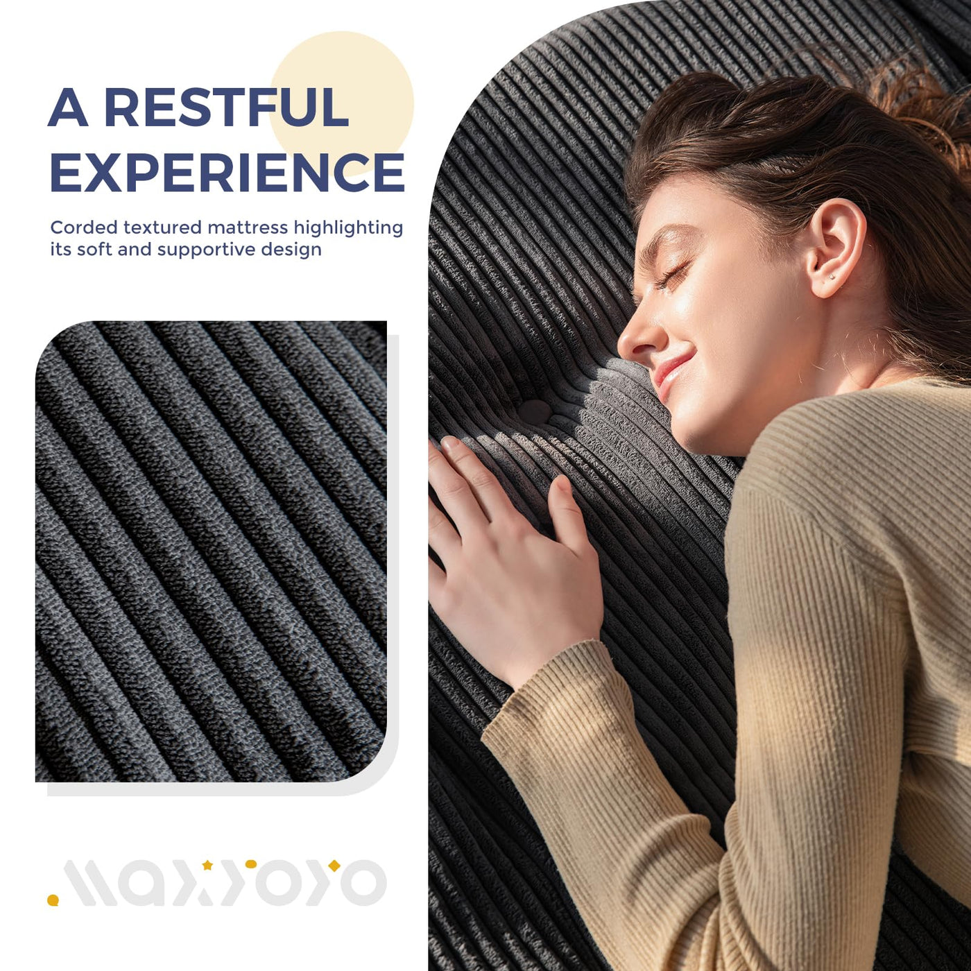 MAXYOYO Tri-Fold Mattress, 6 Inch Tufted Folding Mattress Full Foam Bed with Corded Fabric, Dark Grey