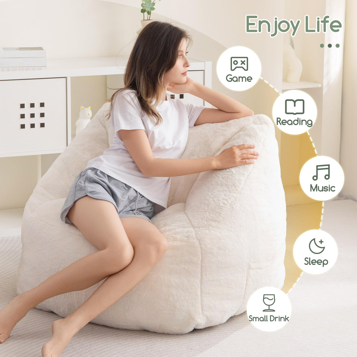MAXYOYO Bean Bag Chairs for Adults and Kids/Teens, Floor Sofa with Handle for Gaming Reading Relaxing, Beige