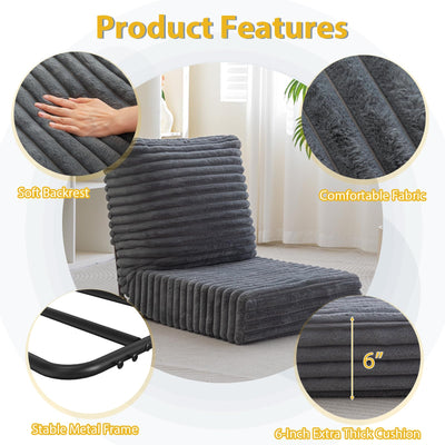 MAXYOYO Floor Chair with Adjustable Back Support, Folding Sofa Meditation Chair with Thick Cushion, Grey