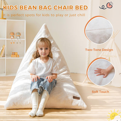 MAXYOYO Kids Bean Bag Chair - Handle Design, High-Density Foam Floor Lounger, White