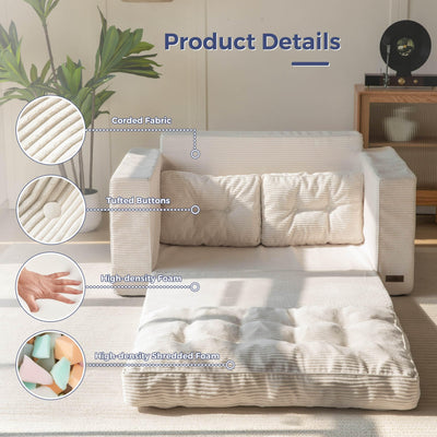 MAXYOYO Convertible Sofa Bed - Folding Out Floor Couch with Pillows, Beige