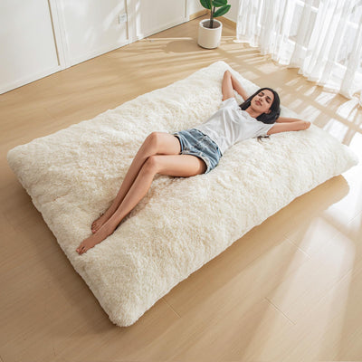 MAXYOYO 3 in 1 Bean Bag Chair, Giant Bean Bag Sofa Bed, Floor Mattress with High-Density Foam Filling, White
