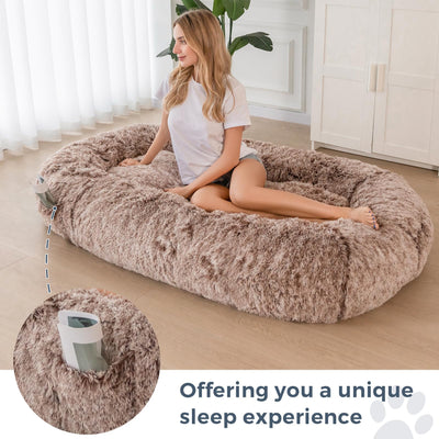 MAXYOYO Human Dog Bed, Long Faux Fur Giant Bean Bag Bed for Humans and Pets, Faux Fur Coffee