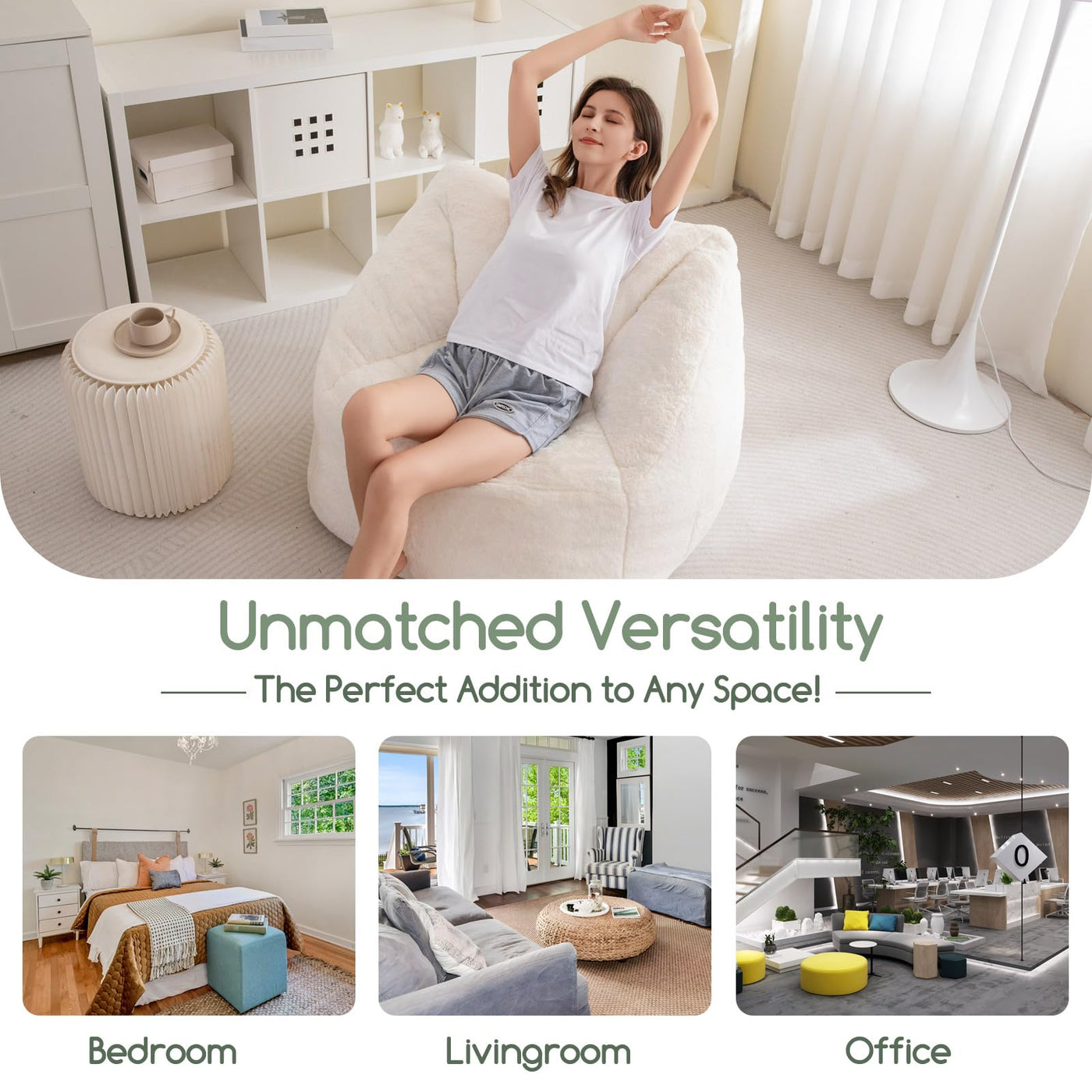 MAXYOYO Bean Bag Chairs for Adults and Kids/Teens, Floor Sofa with Handle for Gaming Reading Relaxing, Beige