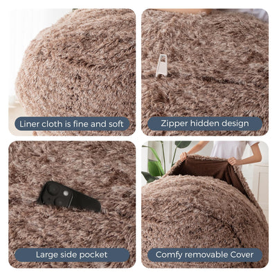 MAXYOYO Giant Bean Bag, Faux Fur Convertible Beanbag Folds from Lazy Chair to Floor Mattress Bed,Coffee