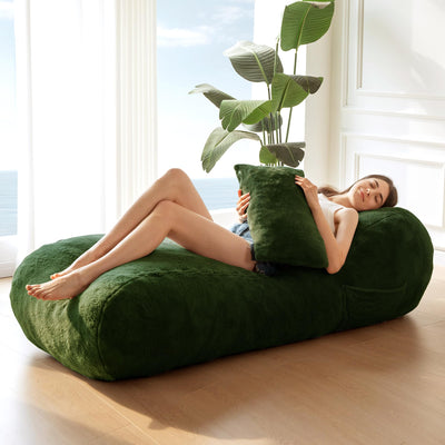 MAXYOYO Bean Bag Bed with Pillow, Chaise Lounge Chair Indoor, Green