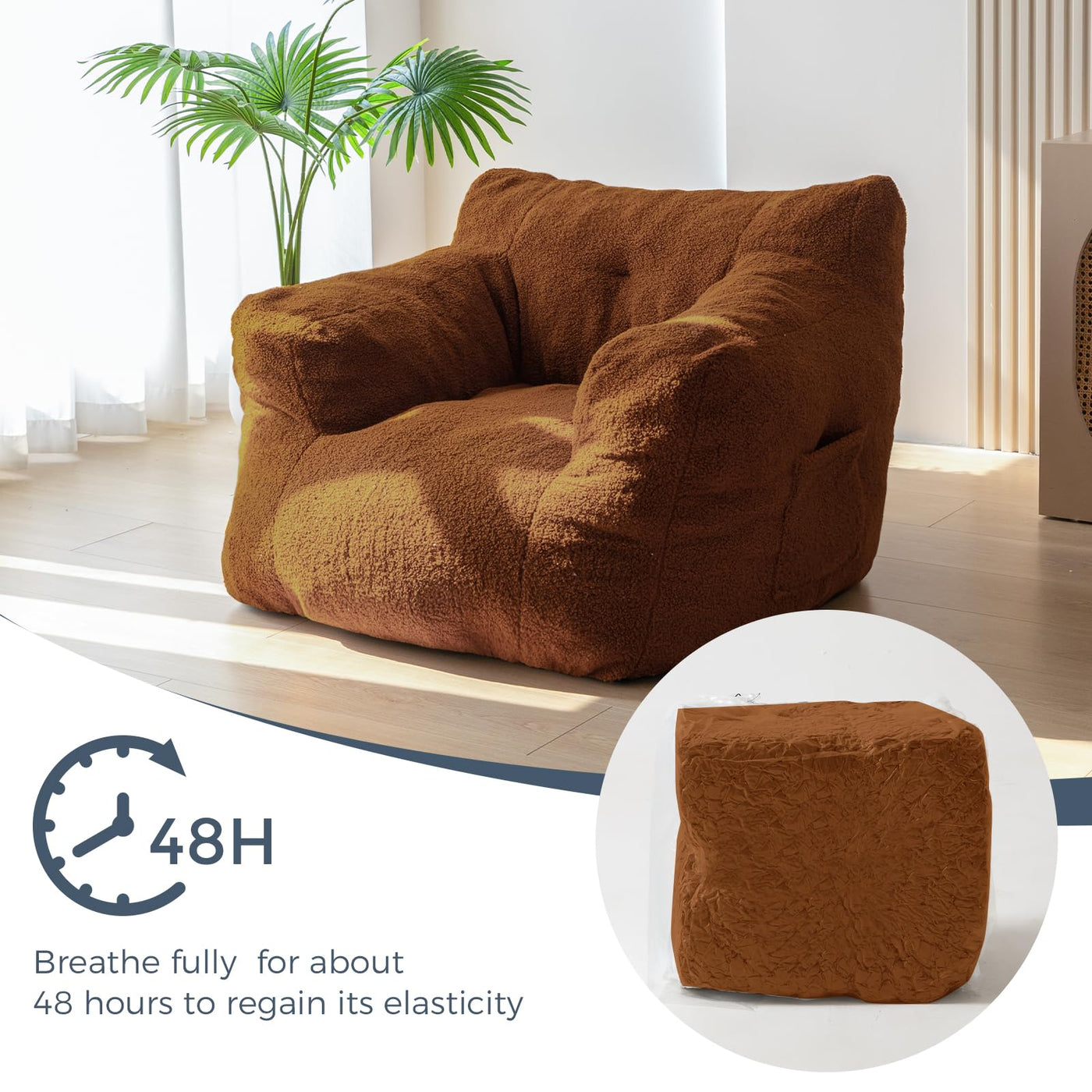 MAXYOYO Sherpa Bean Bag Chair, Boucle Tufted Bean Bag Couch, Living Room Bean Bag Lazy Sofa for Adults Kids, Dark Coffee