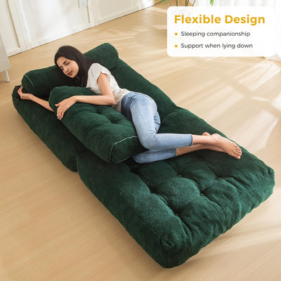MAXYOYO Fuzzy Folding Sofa Bed, Convertible Sleeper Chair with Pillow Foldable Mattress with Back Support, Green