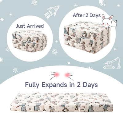 MAXYOYO Toddler Couch 2 in 1, Kids Folding Couch, Glow in The Dark Kids Sofa, Gifts for Kids, White Car Pattern