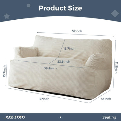 MAXYOYO Oversized Bean Bag Chair for Adults, 2-Seater Loveseat  Bean Bag Couch with Filler for Living Room, Beige