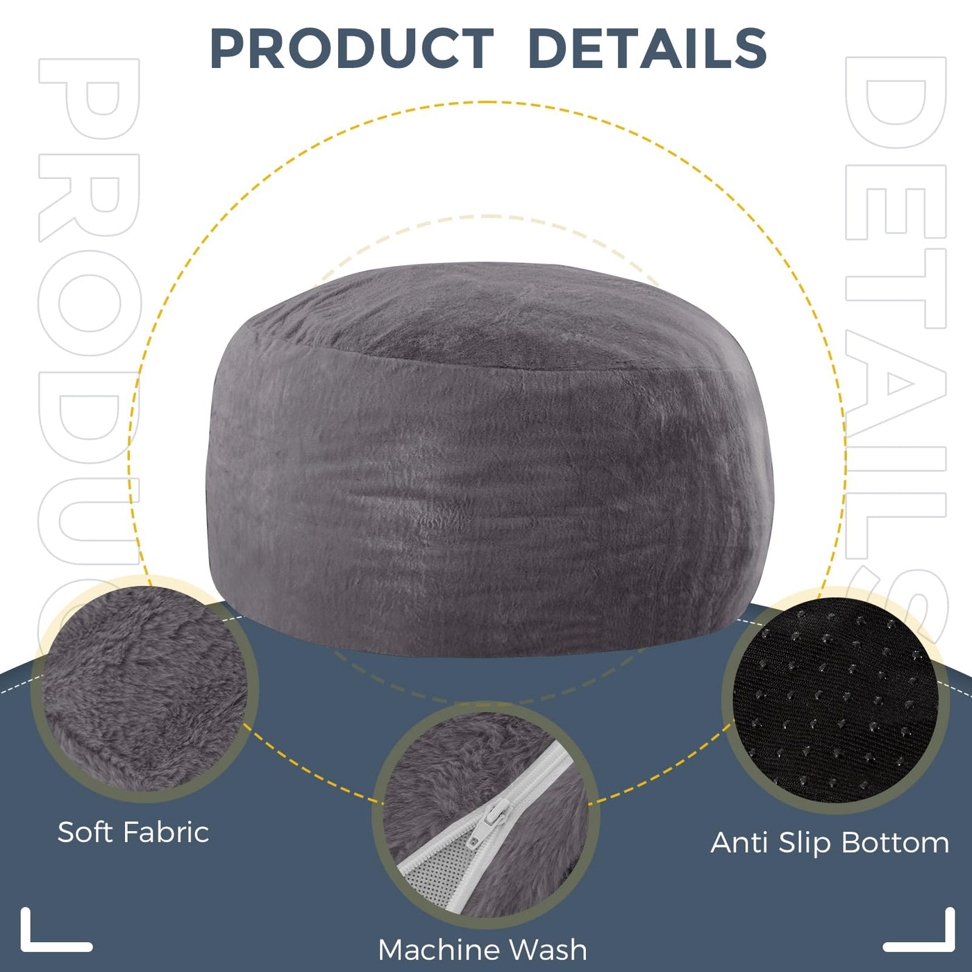 MAXYOYO Large Bean Bag Chair for Adults, Ultra Soft Fur Lazy Sofa with Foam Filling Living Room Bedroom, Darkgrey
