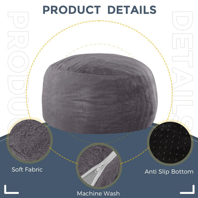 MAXYOYO Large Bean Bag Chair for Adults, Ultra Soft Fur Lazy Sofa with Foam Filling Living Room Bedroom, Darkgrey