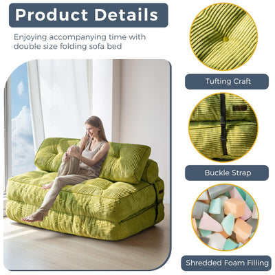 MAXYOYO Folding Sofa Bed, Convertible Sleeper Chair with Pilow Foldable Matress with Back Support(Double),Green
