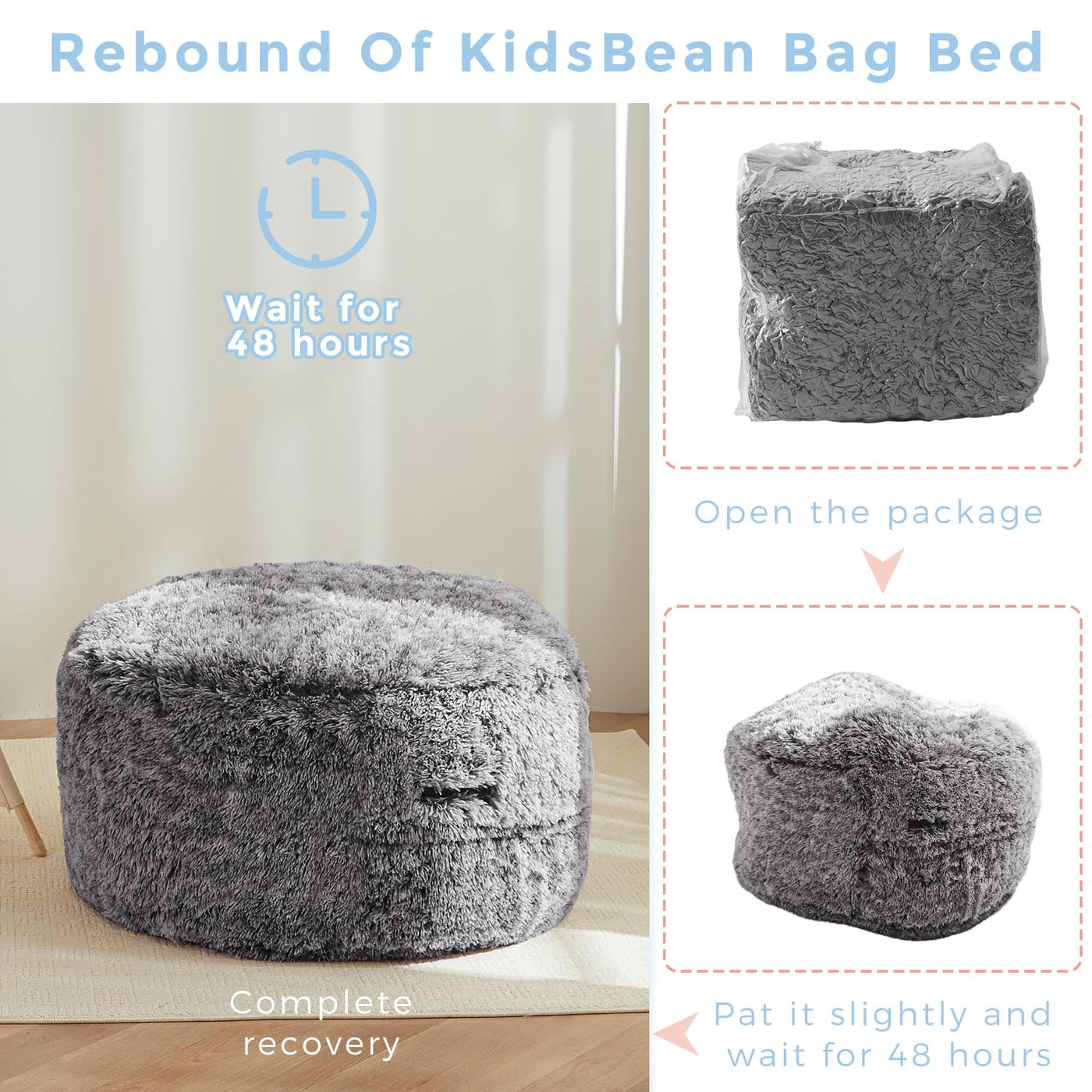 MAXYOYO Bean Bag Chair Bed for Kids, Plush Convertible Bean Bag Folds from Chair to Floor Mattress, Black