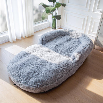 MAXYOYO Foldable Human Dog Bed for People Adults, 2 in 1 Plush Washable Human Size Giant Dog Bed, Grey