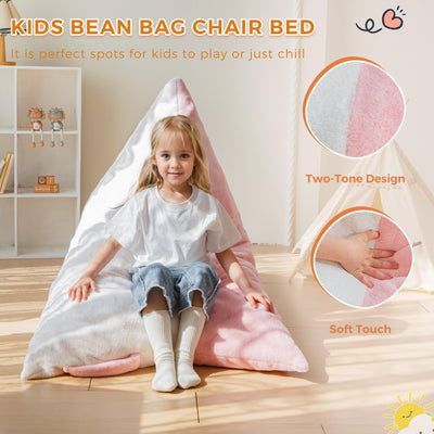 MAXYOYO Kids Bean Bag Chair - 2-Tone Handle Design, High-Density Foam Floor Lounger, Pink & White