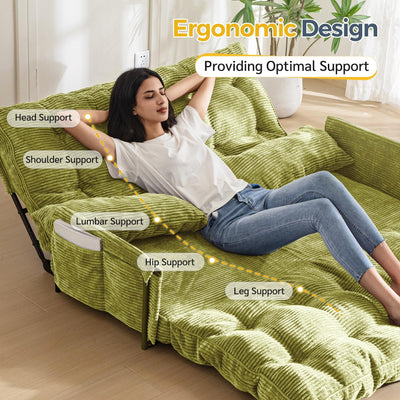 MAXYOYO Adjustable Floor Sofa Bed with 2 Pillows, Multi-Functional Bean Bag Sleeper Bed with Armrest for Reading Gaming, Green