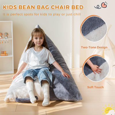 MAXYOYO Kids Bean Bag Chair - 2-Tone Handle Design, High-Density Foam Floor Lounger, Grey & White