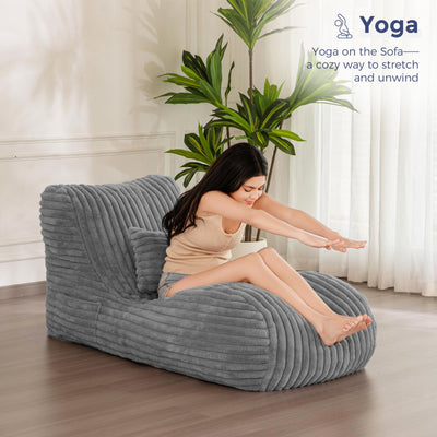 MAXYOYO Chaise Lounge with Pillow, Ergonomic Chaise Lounge Chair Indoor, Soft Fabric Velvet Floor Sofa, Fainting Couch for Bedroom Living Room, Grey