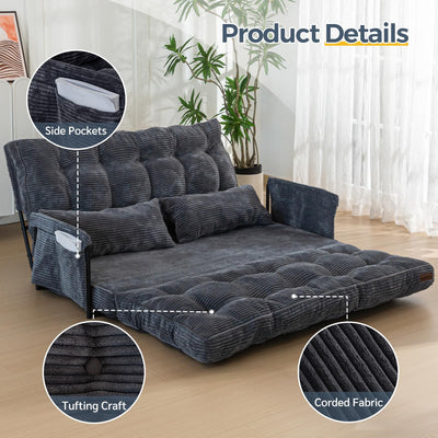 MAXYOYO Adjustable Floor Sofa Bed with 2 Pillows, Multi-Functional Bean Bag Sleeper Bed with Armrest for Reading Gaming, Dark Grey