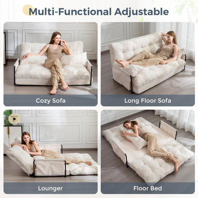MAXYOYO Adjustable Floor Sofa Couch with 2 Pillows, Boucle Convertible Lazy Sofa Sleeper Bed with Armrest, Double, Beige