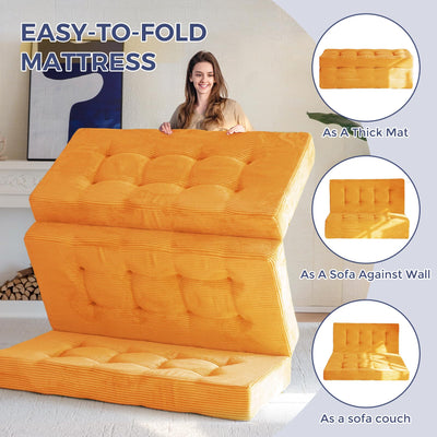 MAXYOYO Tri-Fold Mattress, 6 Inch Tufted Folding Mattress Full Foam Bed with Corded Fabric, Orange