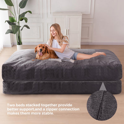 MAXYOYO Giant Bean Bag Chair Bed for Adults, Includes Two Beds, Convertible Beanbag Folds from Lazy Chair to Floor Mattress Bed, Big Sofa Bed, High-Density Foam Filling, Machine Washable, Dark Grey