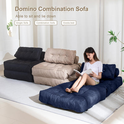 MAXYOYO Folding Couch Sofa Bed, Convertible Sleeper Chairs with Back Support and Pillow, Navy