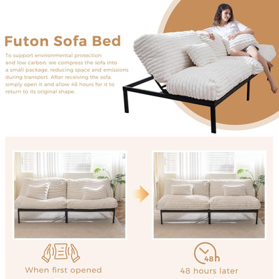 MAXYOYO Futon Sofa Bed Couch, Convertible Sleeper Sofa Bed, Futon Couch for Living Room, White
