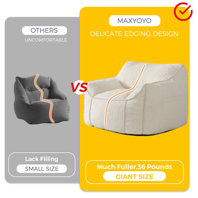 MAXYOYO Giant Bean Bag Chair for Adults, Large Fluffy Bean Bag Couch for Living Room with Decorative Edges, White