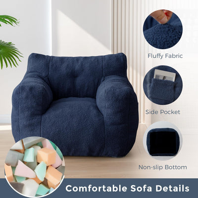 MAXYOYO Sherpa Bean Bag Chair, Boucle Tufted Bean Bag Couch, Living Room Bean Bag Lazy Sofa for Adults Kids, Navy