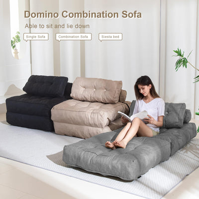 MAXYOYO Folding Couch Sofa Bed, Convertible Sleeper Chairs with Back Support and Pillow, Grey