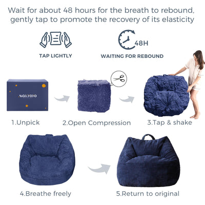 MAXYOYO Bean Bag Chair, Floor Sofa with Handle, Teens Living Room Accent Sofa Chair with Pocket for Gaming Reading Relaxing (Navy)