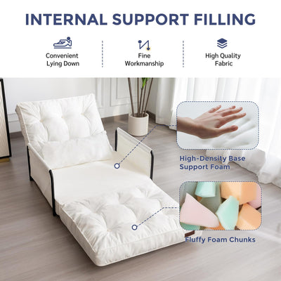 MAXYOYO Adjustable Floor Sofa Couch, Velvet Convertible Lazy Sofa Sleeper Bed with Pillow and Armrest, Single, Beige