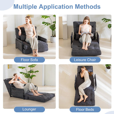 MAXYOYO Adjustable Floor Sofa Bed, Multi-Functional Folding Couch Bed with Pillows, Single Size, Grey