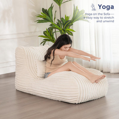 MAXYOYO Chaise Lounge with Pillow, Ergonomic Chaise Lounge Chair Indoor, Soft Fabric Velvet Floor Sofa, Fainting Couch for Bedroom Living Room, Beige