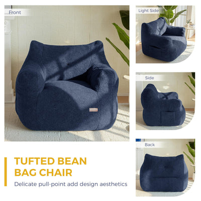 MAXYOYO Bean Bag Chair, Tufted Bean Bag Chair with Boucle Fabric, Comfy Lazy Sofa with Filler for Adults Teens, Navy