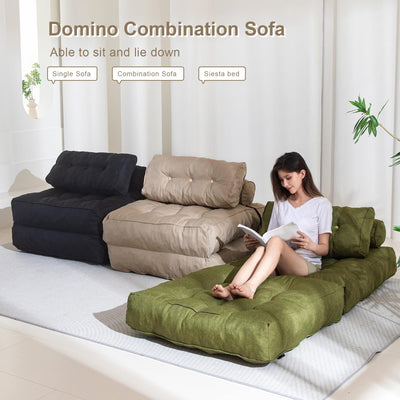 MAXYOYO Folding Couch Sofa Bed, Convertible Sleeper Chairs with Back Support and Pillow, Beige