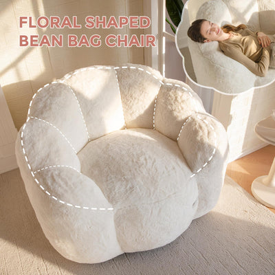 MAXYOYO Bean Bag Chair, Floral Shape Ultra Soft Faux Fur Petal Back Sofa for Adults, Single Size (Beige)
