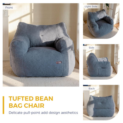 MAXYOYO Bean Bag Chair, Tufted Bean Bag Chair with Boucle Fabric, Comfy Lazy Sofa with Filler for Adults Teens, Dusty Blue