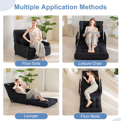 MAXYOYO Adjustable Floor Sofa Bed, Multi-Functional Folding Couch Bed with Pillows, Single Size, Black