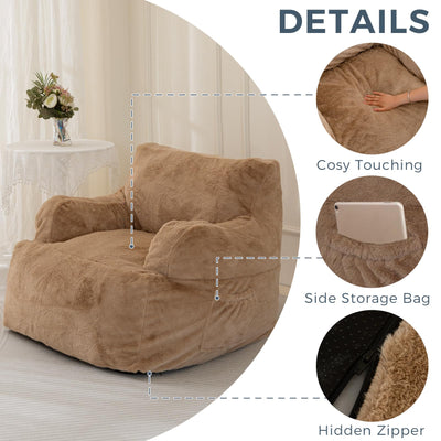 MAXYOYO Giant Bean Bag Chair, Faux Fur Stuffed Bean Bag Couch for Living Room, Khaki