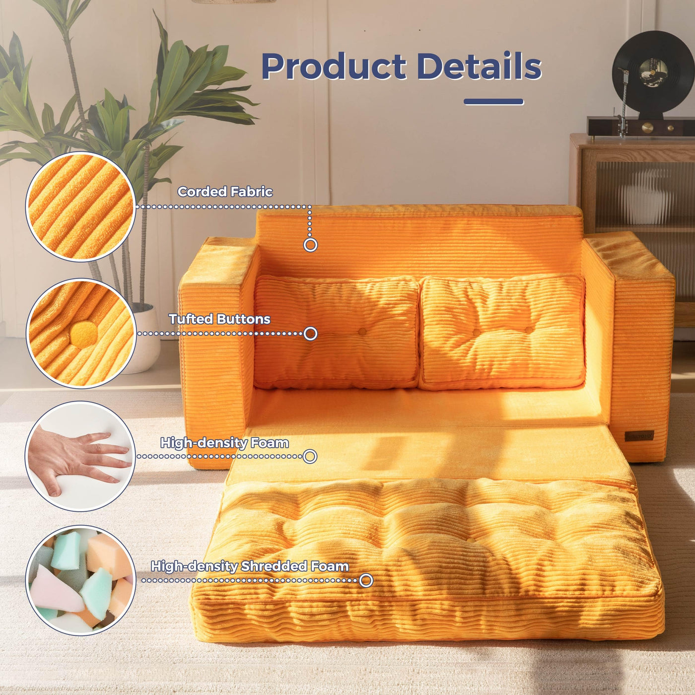 MAXYOYO Convertible Sofa Bed - Pull Out Loveseat Sleeper Sofa, Orange
